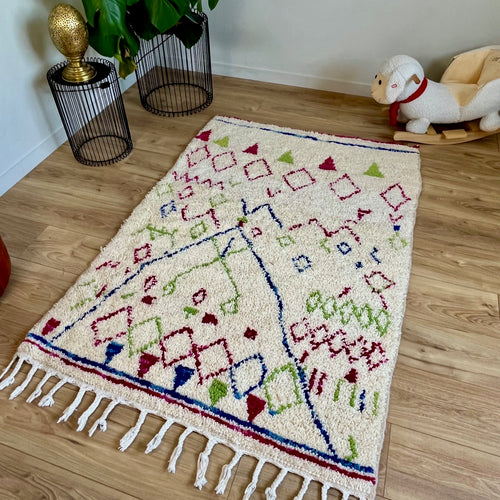 Tapis berbère AZILAL Coloré | 150 x 110 cm - 100% laine naturelle - noué à la main
