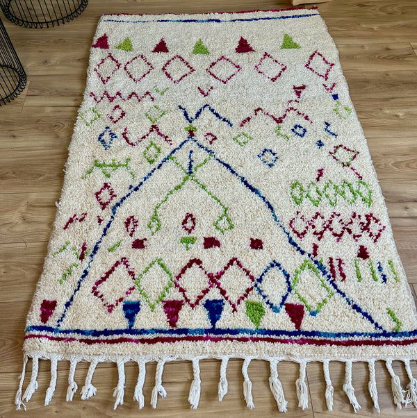 Tapis berbère AZILAL Coloré | 150 x 110 cm - 100% laine naturelle - noué à la main